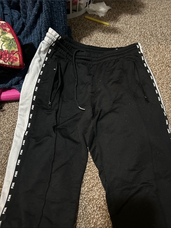 PINK Victoria's Secret Pants - PINK Victoria's Secret Black Sweatpants with Gray Side Panels